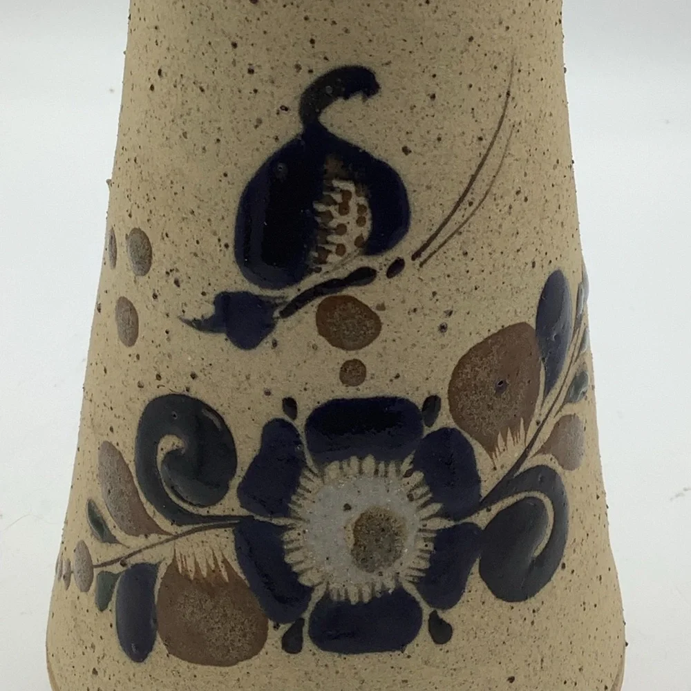 Handcrafted Mexican Tonala Pottery Vase with Floral Design